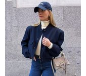 Chaqueta Bomber Vintage lisa de manga larga para mujer, abrigos informales, ropa de calle, chaqueta elegante con cremallera de solapa XS beige