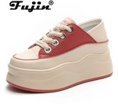 Fujin 6,5 cm cuero genuino mujeres Casual alta marca señoras colores mezclados cuña plataforma zapatillas gruesas transpirables zapatos femeninos 34