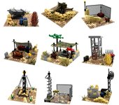 Serie militar MOC, puesto de avanzada en el desierto, escena de campamento, montaje DIY, juguete de bloques de construcción