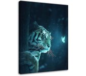 Cuadros en Lienzo Tigre y la noche mágica 40x60 azul