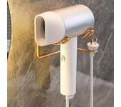 Soporte para secador de pelo montado en la pared, estante de almacenamiento para secador de pelo sin perforaciones, 1 ud. oro