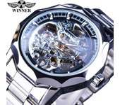 Reloj mecánico automático Winner Skeleton para hombre, pulsera de acero inoxidable, deportivo, de lujo, reloj de pulsera chino negro