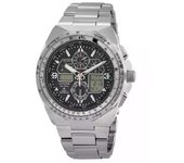 Reloj de piloto Citizen Promaster Skyhawk AT Cronógrafo de acero inoxidable con esfera negra Eco-Drive JY8120-58E 200M para hombre negro