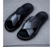 Zapatillas de cuero italiano para hombre, zapatos planos ligeros sin cordones de alta calidad para Hotel y playa, chanclas de verano, novedad de 2021 38 rojo vino