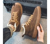 Moda Otoño Invierno Moda Hombres Zapatos de Skate de Caña Alta Zapatillas de Diseñador Peludas de Lujo Cálidas Zapatillas de Deporte Al Aire Libre Cómodas Clásicas Estudiantes 39 caqui