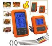 Termómetro Digital inalámbrico remoto para carne, termómetro de cocina para horno y parrilla de TS-TP40 de 100M con temporizador, 4 sondas para ahumador de horno de comida y barbacoa naranja