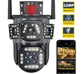 Cámara WiFi para exteriores, cámara IP con seguimiento de movimiento con IA, tres pantallas y múltiples lentes, PTZ, vista de 360°, protección de seguridad, videovigilancia, 12 MP, 6K EU Plug