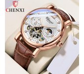 Nuevo reloj de lujo para hombre con caja, reloj automático con volante de estrella, sol, luna, resistente al agua, relojes mecánicos para hombre marrón