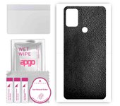 Adhesivo protector trasero apgo compatible con LG W41 Plus, lámina de vinilo - Patrón de cuero negro