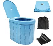 Inodoro portátil de acero simple para prevención de desastres, portátil, temporal, 15 excreciones, se abre y pliega rápidamente para almacenamiento. azul