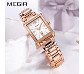Relojes MEGIR para mujer, reloj de pulsera de lujo de oro rosa para mujer, reloj de pulsera de cuarzo para chica a la moda, reloj femenino 1079 plata