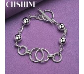 Pulsera de plata de ley 925 con forma de bola y anillo redondo para mujer de CHSHINE, joyería con abalorios de moda. 20CM 8inches