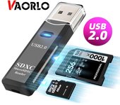 VAORLO Mini lector de tarjetas USB2.0 2 en 1 para PC, lector de memoria de tarjetas Micro SD TF, adaptador de escritor de múltiples tarjetas, unidad Flash, accesorios para ordenador portátil negro