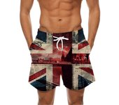 Pantalones cortos informales elásticos de tela negra con estampado 3D de bandera de verano para hombre S