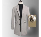 Nuevo abrigo de lana de sarga de otoño e invierno para hombre, chaqueta cortavientos de lana de longitud media y corte entallado para hombre, chaqueta de lana gruesa para hombre M beige