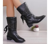 Botas de piel sintética con punta puntiaguda para mujer, botines de media caña con cordones, talla grande 43, antideslizantes, para otoño e invierno 35 negro
