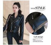 Chaqueta de cuero delgada Chaqueta de cuero estilo motocicleta de moda para mujer 2XL negro