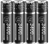 PALO AA 1.5V Li-ion Baterías 3400mWh Batería recargable Li-ion Cargador de batería 1.5V AA batería de litio para linterna Toy Car Battery Pack 2PCS negro
