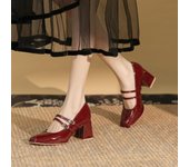 Zapatos de novia Mary Jane de tacón alto y grueso de primavera para mujer 40 claret