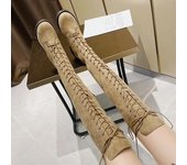 Botas modernas de ante de vaca por encima de la rodilla con tacón cuadrado para mujer, zapatos de invierno, gran oferta 2024, botas de mujer con punta redonda y cordones y tacón bajo 34 caqui