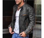 Chaqueta de cuero de PU de alta calidad de otoño e invierno para hombres europeos y americanos para hombres jóvenes Chaqueta de cuero de motocicleta para hombres punk con cuello alto S