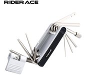 Herramienta de reparación de bicicletas RIDERACE 15 en 1, cortador de cadena portátil, llave hexagonal para radios, destornillador, multiherramienta para bicicletas. gris