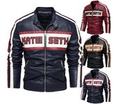 Nueva chaqueta de cuero para hombres con felpa y chaqueta de cuero de PU de moda para hombres en otoño e invierno 3XL