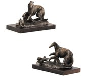 Boxer, German Boxer III - dog figurine, figure on a white base, trophy for Art-Dog dog show exhibition marrón