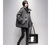 Chaqueta acolchada de algodón con capucha para estudiantes de invierno, abrigo corto y cálido con bufanda L negro
