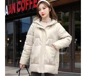 Chaqueta acolchada de invierno brillante sin cierre para mujer, nueva chaqueta con capucha suelta de longitud media y larga, chaqueta acolchada de plumón grueso para mujer XL 90-57.5 kg champagne