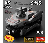 Nuevo S115 RC Drone 8K profesional de tres cámaras posicionamiento gran angular evitación de obstáculos Motor sin escobillas plegable Quadcopter juguete de regalo 4k 1 battery negro