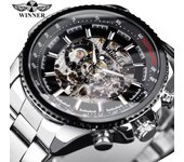 GANADOR Reloj de negocios superior Reloj mecánico totalmente automático Reloj luminoso de acero inoxidable hueco resistente al agua para hombres
