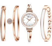 Conjunto de 4 relojes de pulsera con pantalla analógica, resistente al agua, de aleación, elegantes y populares, en oro rosa blanco, para cumpleaños, aniversarios y Navidad. blanco