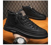 Botas altas de otoño para hombre, zapatos casuales de cuero de caña alta, zapatos de algodón a la moda, botines planos, zapatos de negocios para exteriores, zapatillas de deporte para hombre nuevas 39 negro