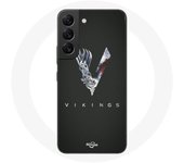 Coque pour Samsung Galaxy S21 FE Vikings Série Saison 6 logo V Epée Gris Fond Noir