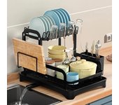 Escurridor de platos de 2 niveles, escurridor de platos para cocina con cesta de drenaje, organizador de vajilla para encimera, escurridor 1PCS