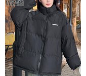 VEZFAA Chaquetas y abrigos de manga larga con estampado de colores sólidos para otoño e invierno a la moda para mujer Abrigos de plumas M negro
