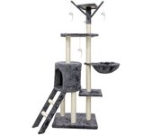 JIPSY Rascador para gatos gris 79 x 34 x 138 cm - 3 plataformas, 1 percha, 1 caseta, 1 escalera, postes rascadores