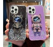 Funda de astronauta con diseño de arenas movedizas y estrellas para iPhone 15, 12, 13, 11 Pro Max, XS, X, XR, iPhone 15 Pro Max, 8, 15 Plus, funda protectora transparente con purpurina For iPhone 15 blanco