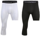 Pantalones cortos blancos 3/4 para hombre, mallas negras de una pierna, compresión para ejercicio, correr, entrenamiento deportivo ajustado, pantalones cortos de capa base de baloncesto S negro