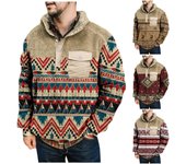 Abrigo cálido de felpa estampado para hombre, suéter de lana, abrigo informal, suéter de bolsillo, abrigo de otoño e invierno L caqui