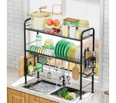 Escurreplatos de 2 niveles sobre el fregadero - Escurreplatos sobre el fregadero para encimera de cocina 1-tier negro