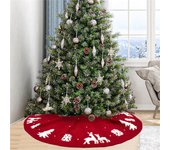 Falda para árbol de Navidad de punto con forma de copo de nieve rojo y alce, decoración para la parte inferior del árbol de Navidad, delantal para la parte inferior del árbol