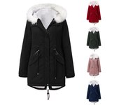 YJKDYK 2024 Chaqueta de invierno para mujer, parka con cuello de piel blanca para mujer, abrigo de lana cálido de invierno con capucha de longitud media, chaqueta de algodón para mujer M rojo