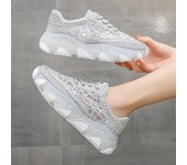 Zapatillas de deporte con plataforma para Mujer, Zapatos deportivos informales con cordones y lentejuelas de diamantes de imitación de otoño, Zapatos transpirables para Mujer 35
