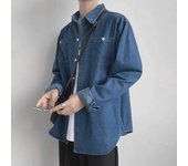 Chaqueta vaquera de manga larga con solapa para hombre en el moderno estilo Harajuku japonés para primavera y otoño. 3XL azul oscuro