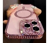 Nueva funda transparente con purpurina y diamantes de moda para iPhone 16, 15, 14, 13, 11, 12 Pro Max, 16 Plus, funda protectora con carga inalámbrica magnética Samsung A56 negro