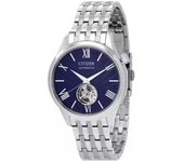 Citizen Reloj automático de acero inoxidable con esfera azul y corazón abierto NH9130-84L para hombre azul