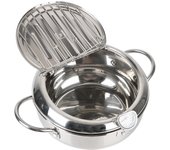 Olla para freír con termómetro y tapa, sartén Tempura de 2,2 L, acero inoxidable 304, utensilios de cocina de 20 Cm, herramienta de cocina con 2 asas