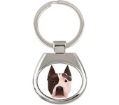American Staffordshire Terrier, Amstaff - geometric keychain with a photo and the inscription Art-Dog blanco